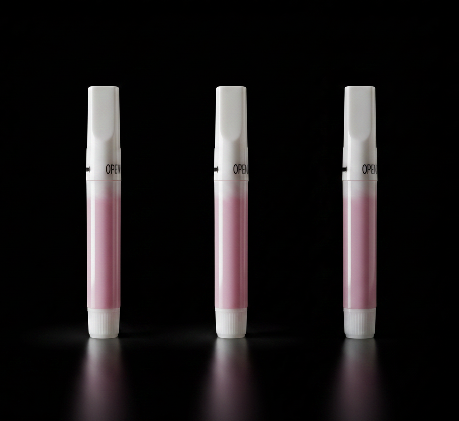 Three clawture glue nail bottles with pink and white gradient on a black background