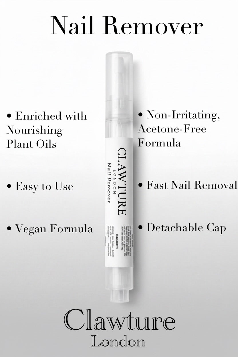 Clawture nail remover with features listed on a white background