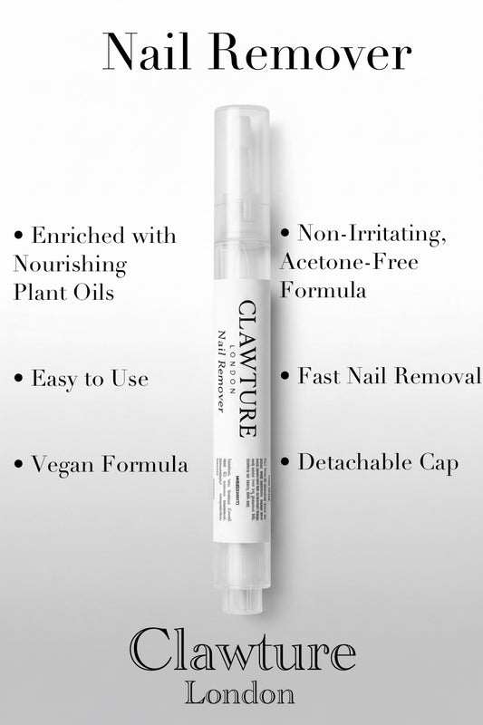 Clawture nail remover with features listed on a white background