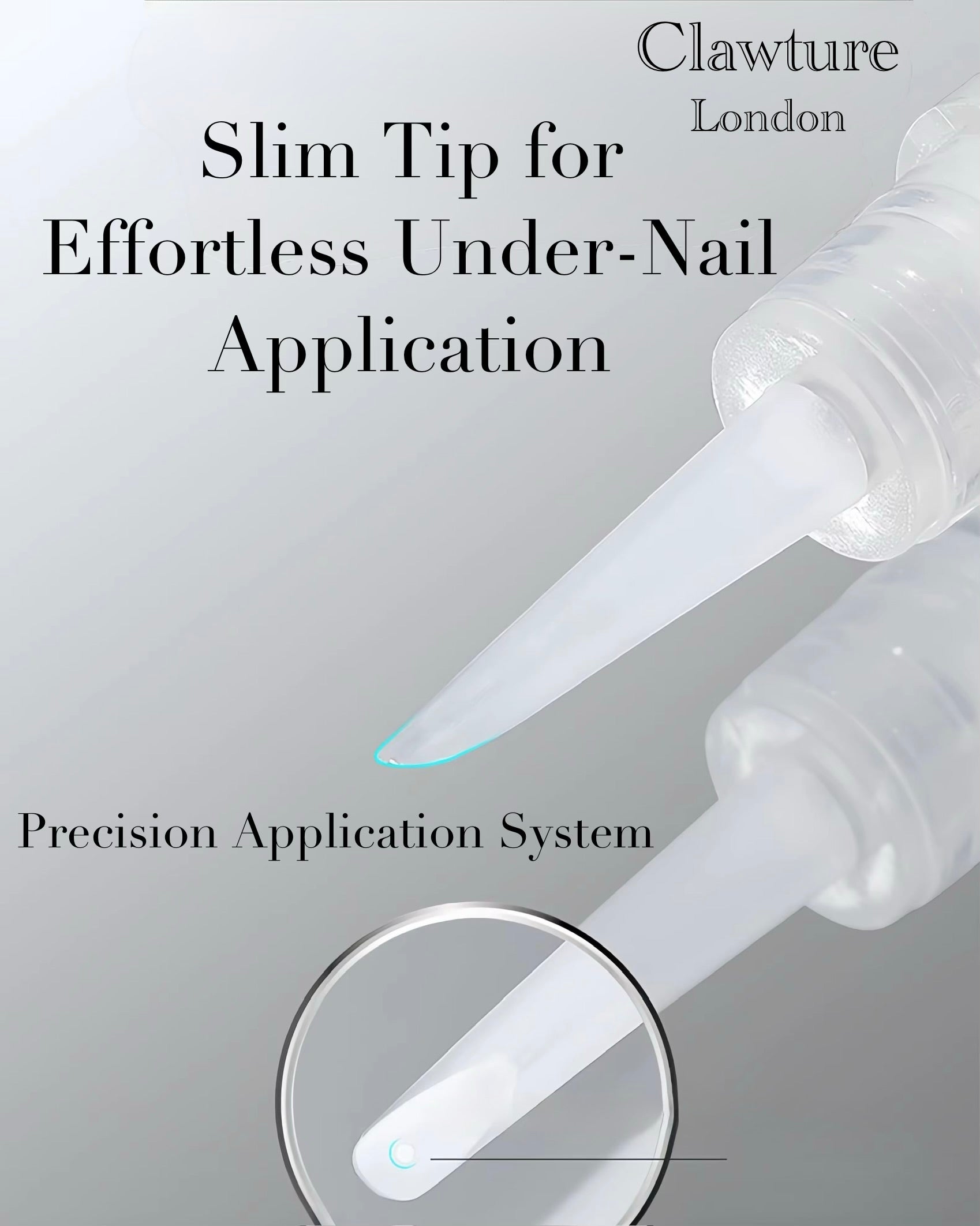Clawture London slim tip for under-nail application on a gray background