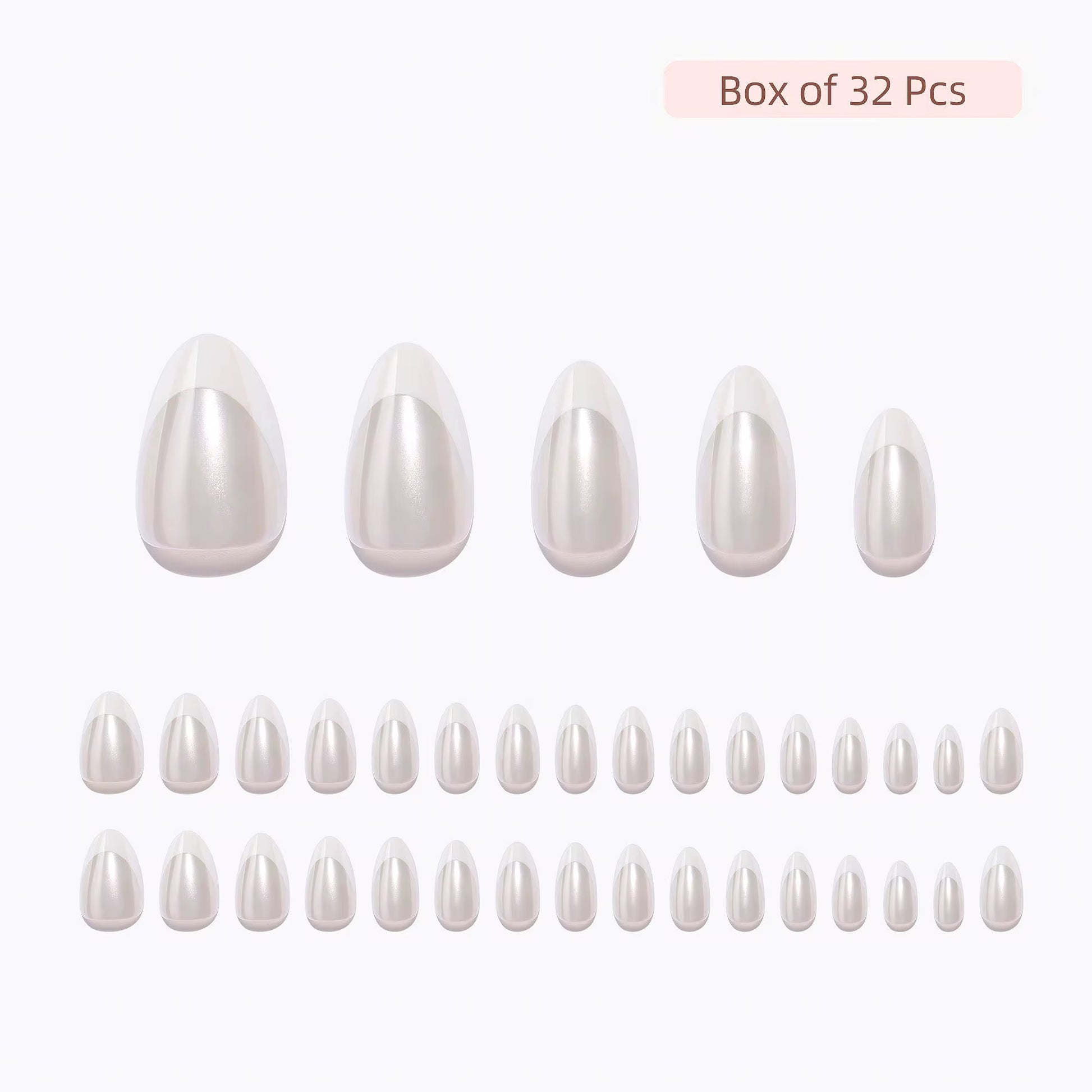 Box of 32 Frost Almond Clawture press on nails on a white background