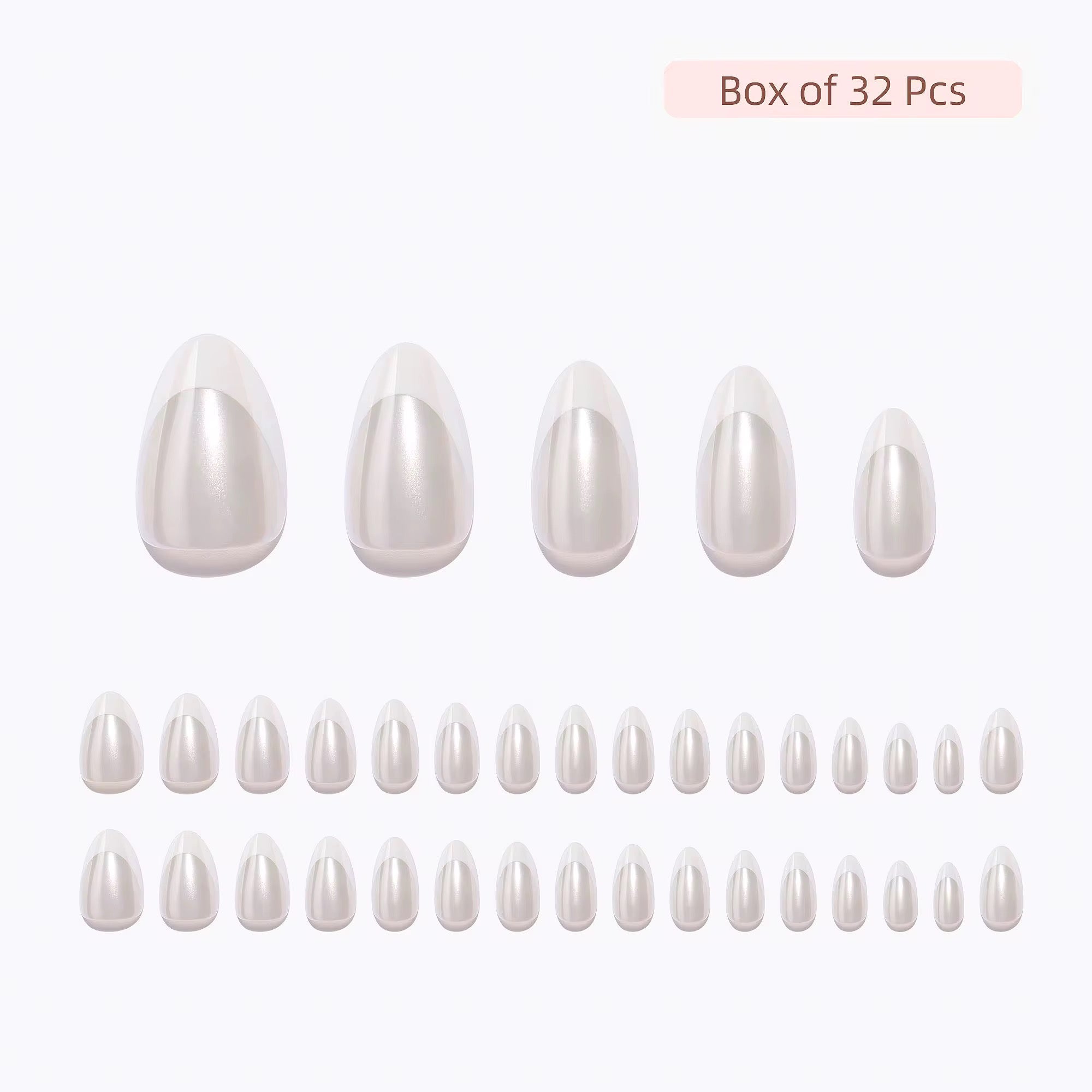 Box of 32 Frost Almond Clawture press on nails on a white background