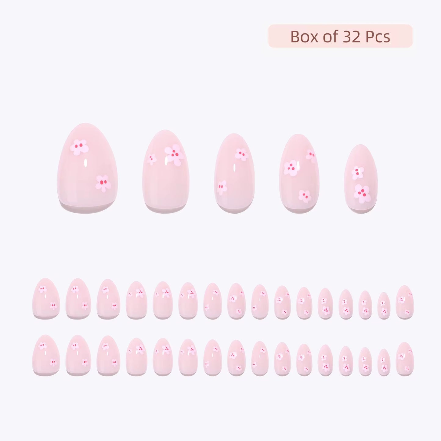 Set of Girly Girl Clawture pink press on nails decorations with flowers on a white background