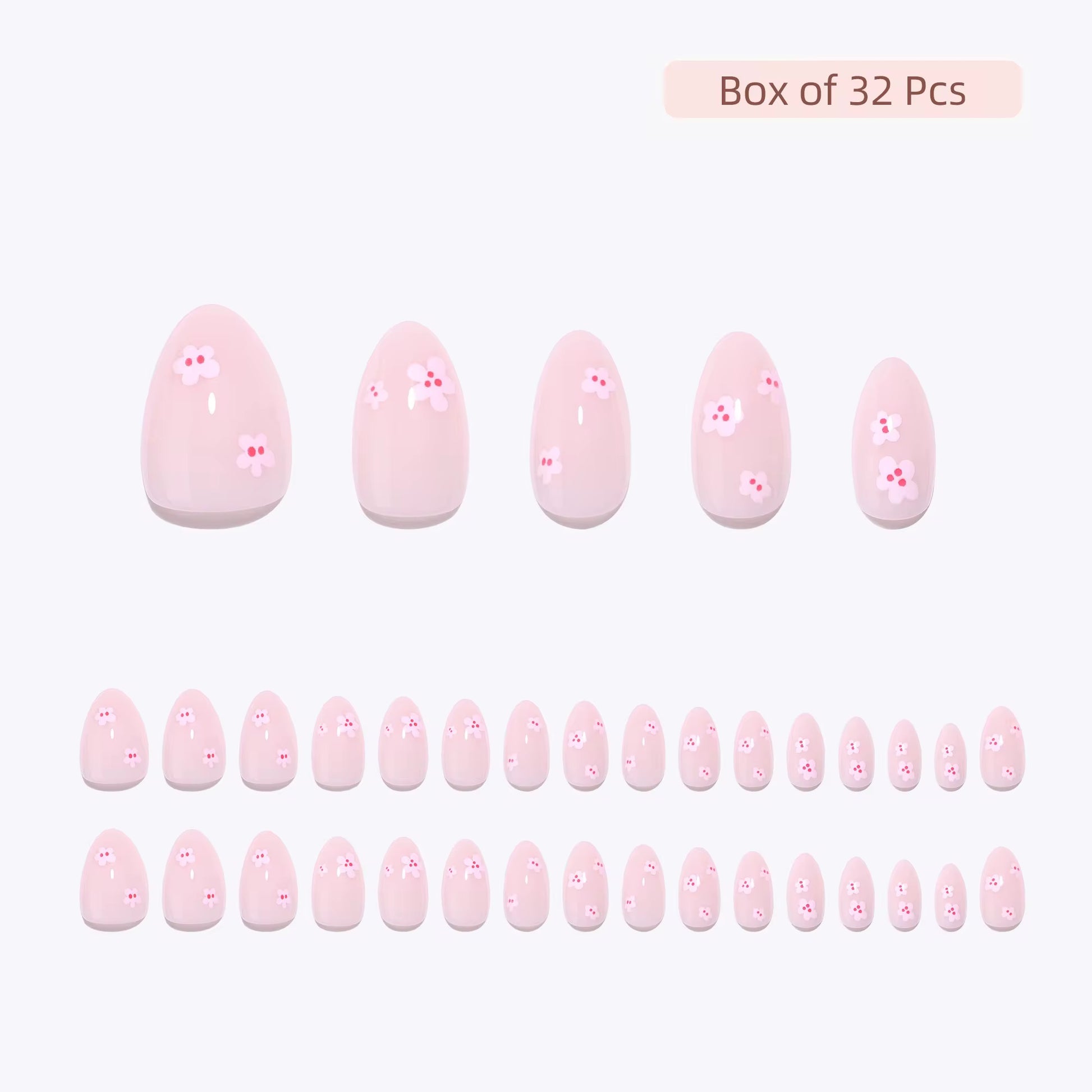 Set of Girly Girl Clawture pink press on nails decorations with flowers on a white background