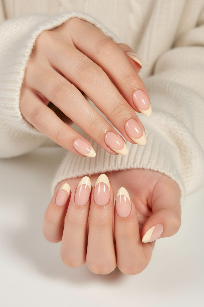 Hands with clawture buttercream french press on nails 