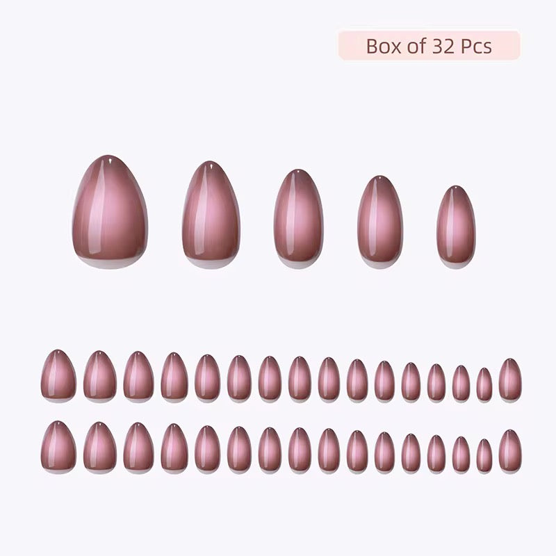 Set of pink clawture diva press on nails in various shapes and sizes on a white background.