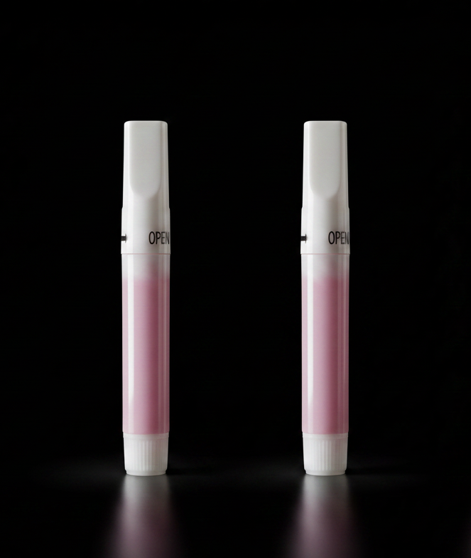 Two white and pink clawture glue applicators with 'OPEN' text on a black background