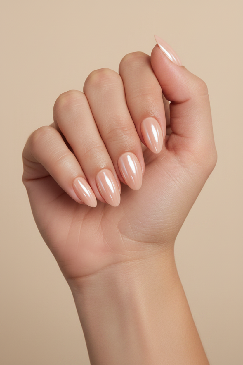 Hand with neatly manicured nails on a beige background dreamy princess clawture press on nails