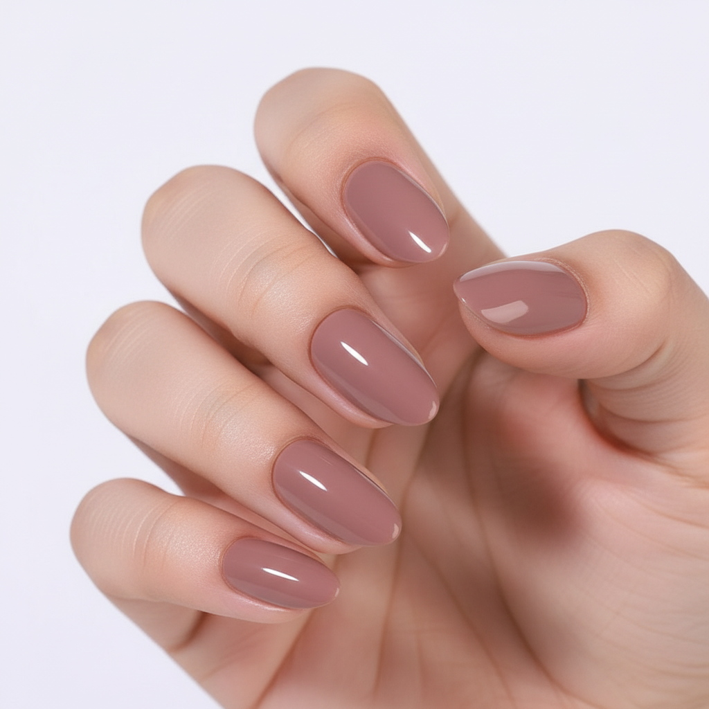 Hand with dusty pink nails on a light background dusty rose clawture press on nails